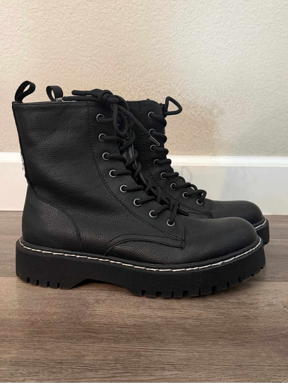Sincerly Jules Black Lace-Up Combat Boots with Chunky Sole
